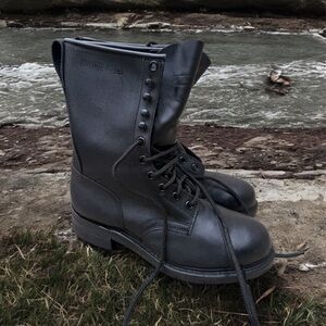 NEW VTG Men's 10 R M Biltrite Army ANSI Black Leather Combat Boots Steel Toe